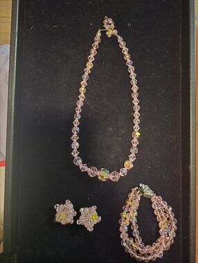 Eugene Pink Crystal Necklace, Bracelet and Earrings Set